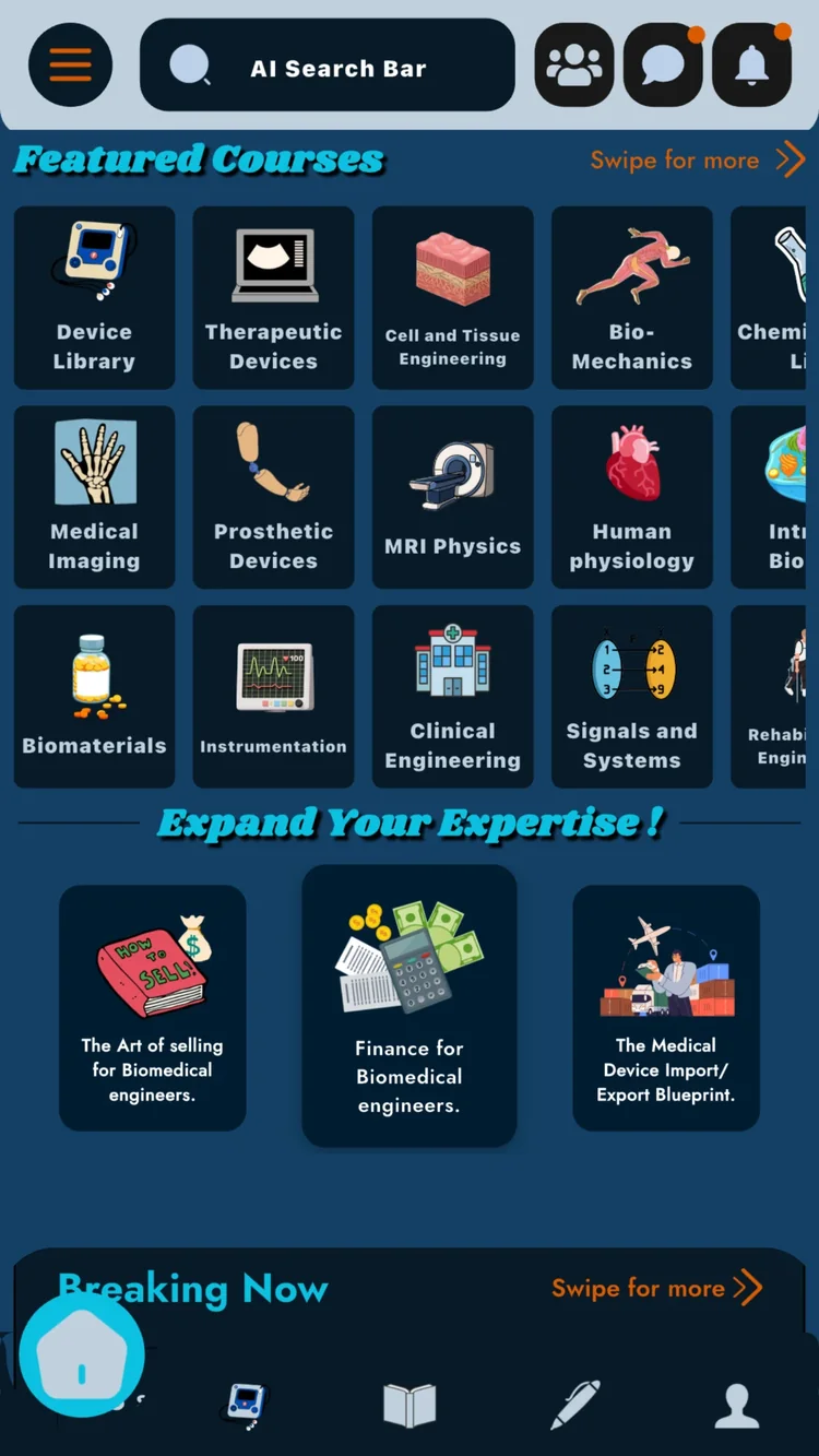 The App home screen: Featured Courses and Expand Your Expertise