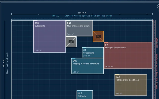 Hospital Architect, a screen from the Medical City simulation